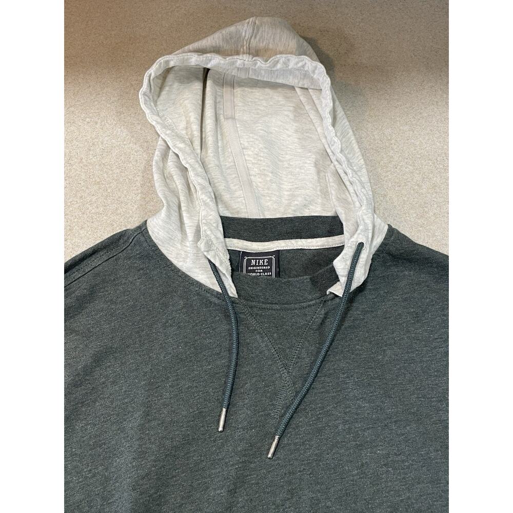 Nike Men’s Small Cream/Green Color Block Pullover Hoodie Drawstring Large Pouch - Picture 10 of 14